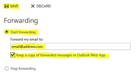 Fowarding to external email address image.